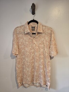 Faherty Men's Peach and White Cotton Blend Printed Polo Shirt Size Medium